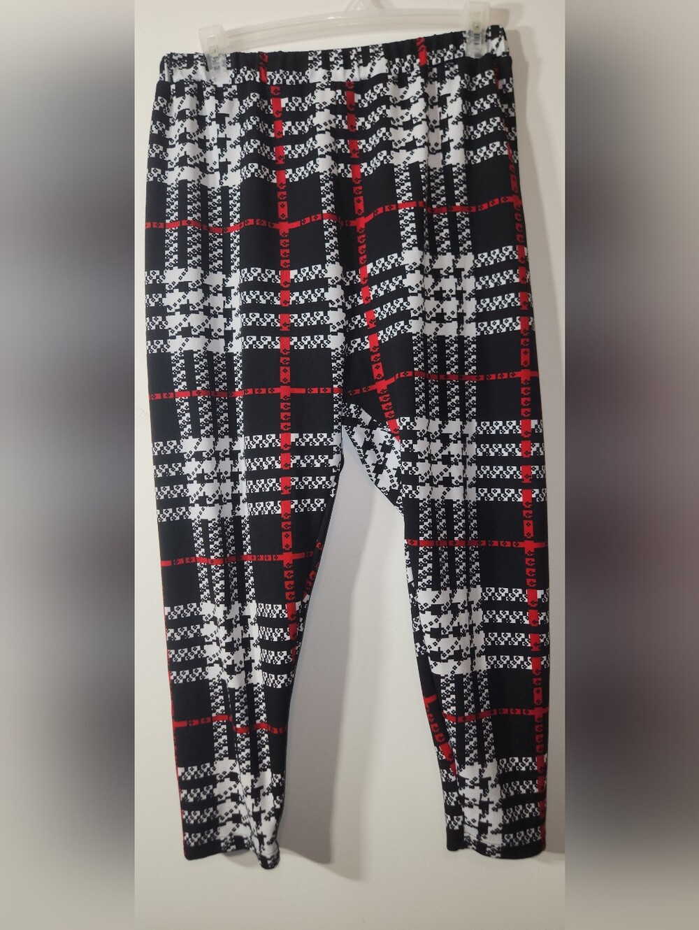 Leggings. Thick Fabric. Red White Black Plaid. 4XL.